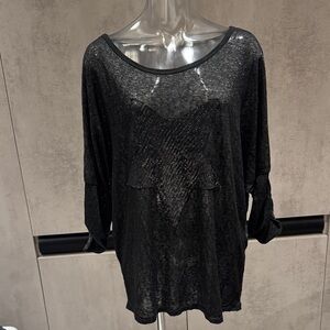 Elegant Black Sequin Star Long Sleeve Top